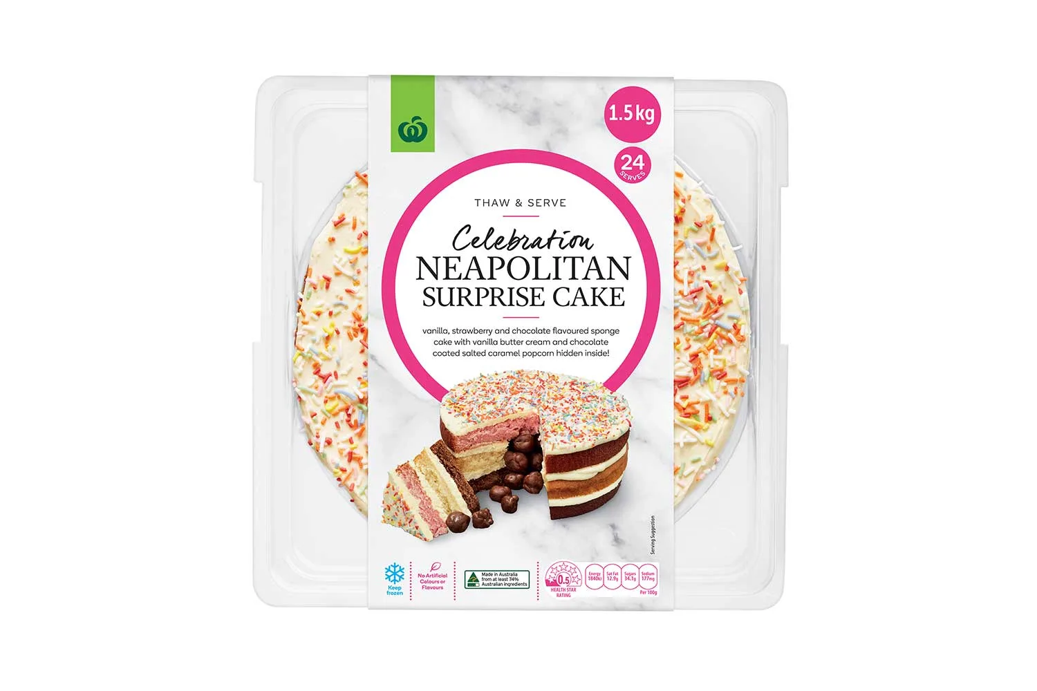 Wooloworths Celebration Neapolitan Surprise Cake