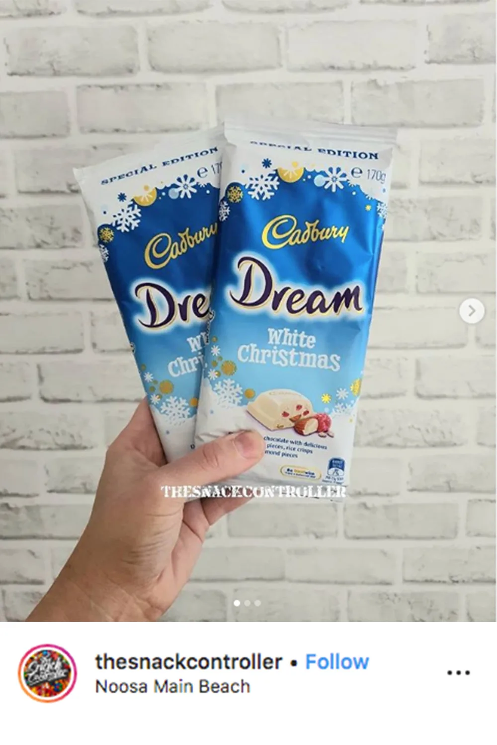 instagram post about cadbury white christmas chocolate
