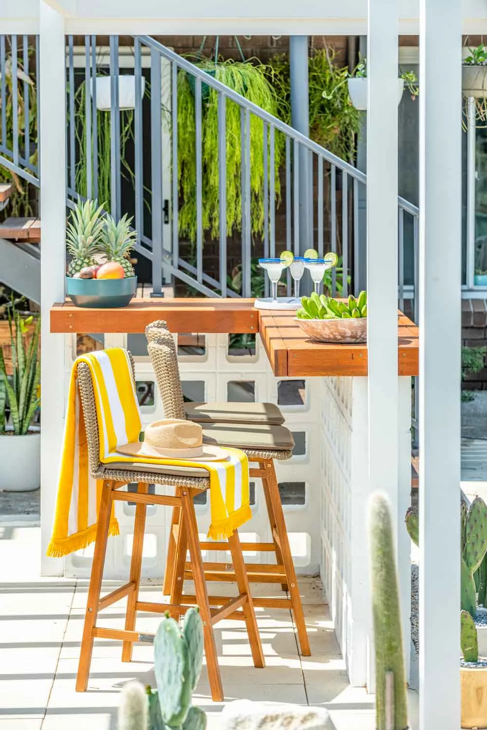 Breeze block bar with stools