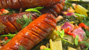 WARM SALAD OF CHORIZO AND SUMMER GREENS
