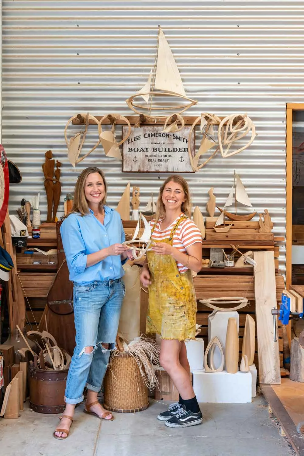 Tara Dennis with mini boat builder Elise Cameron Smith