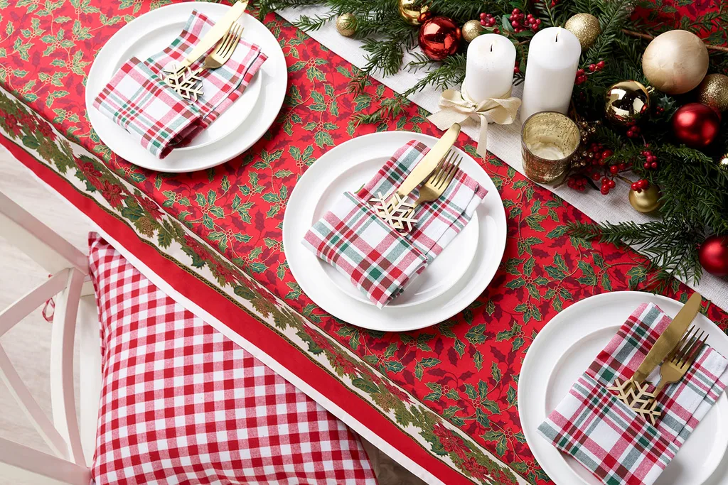 traditional red dinner table setting