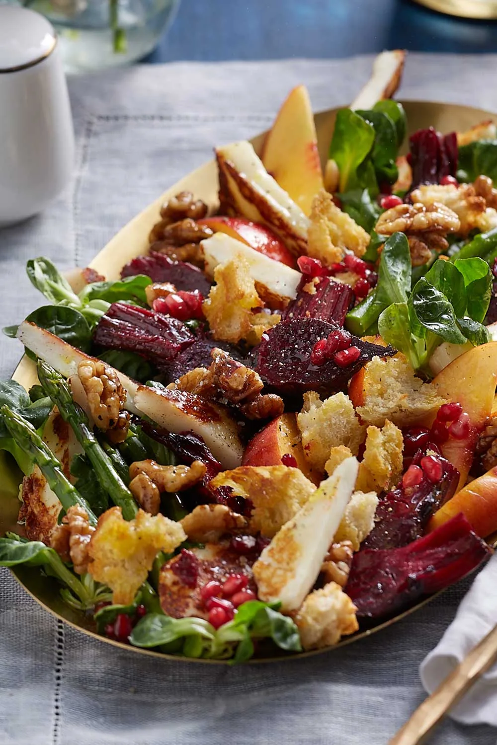 Beetroot, peach and toffee walnut fattoush