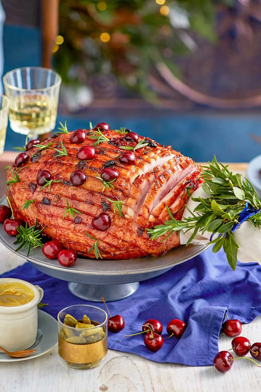 Cherry spiced rum and rosemary glazed ham