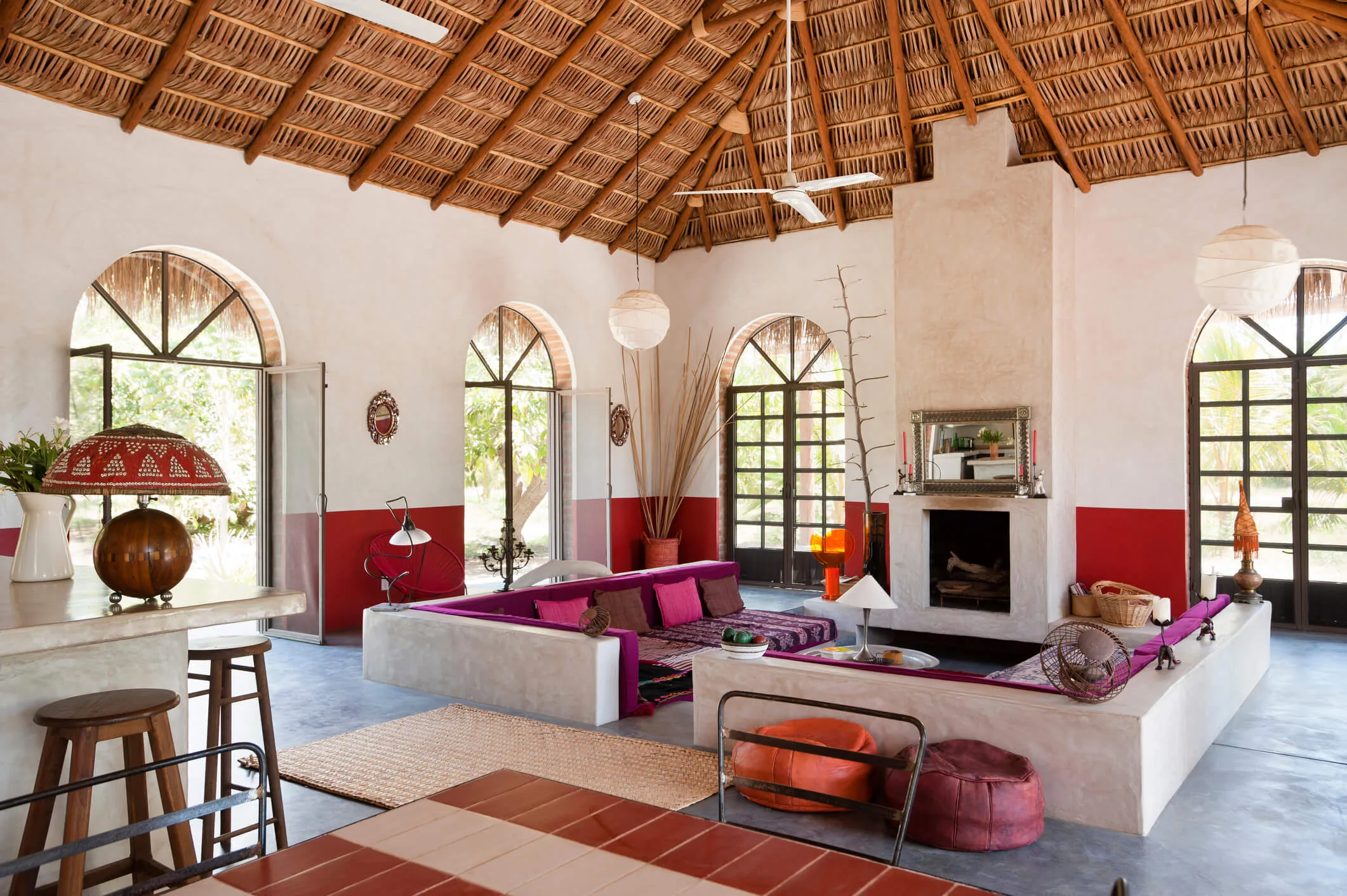An open style Balinese villa with concrete flooring