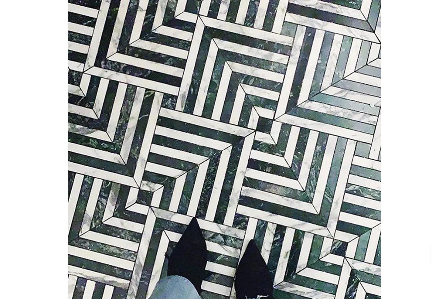 green tiled floor