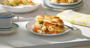 Smoked salmon scrambled egg croissants