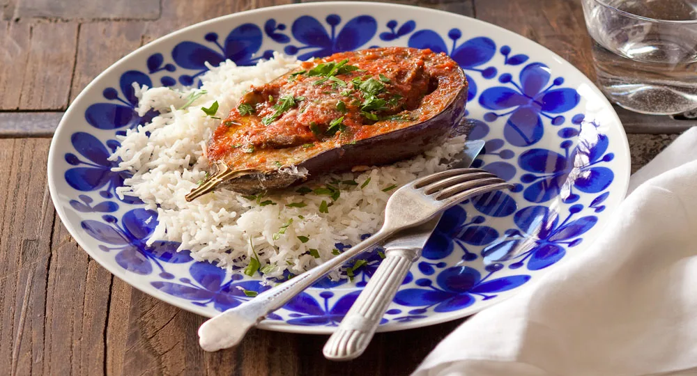 Mediterranean lamb in baked eggplant - Better Homes & Gardens Australia