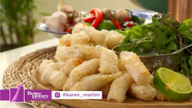 Deep fried prawn rice paper rolls