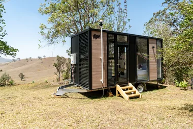 black and timber tiny home