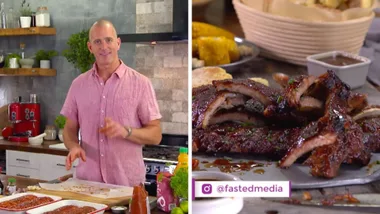 Classic pork ribs with three sauces and easy sour cream and chives milk buns