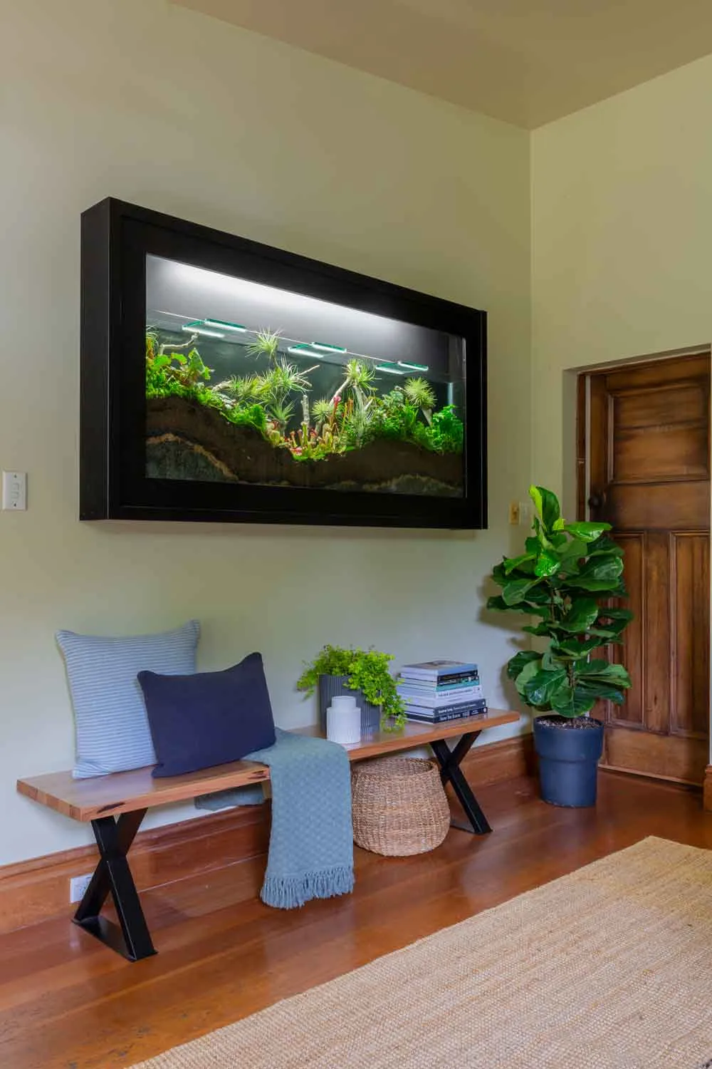 Fish tank terrarium mounted on a wall