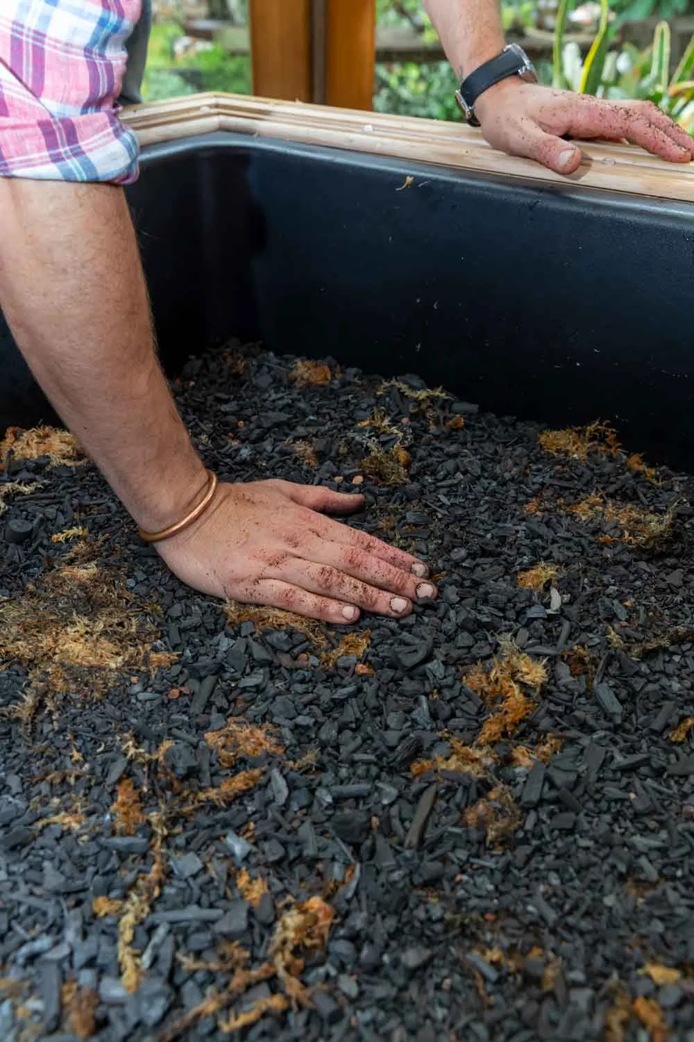 Horticultural charcoal in a terrarium