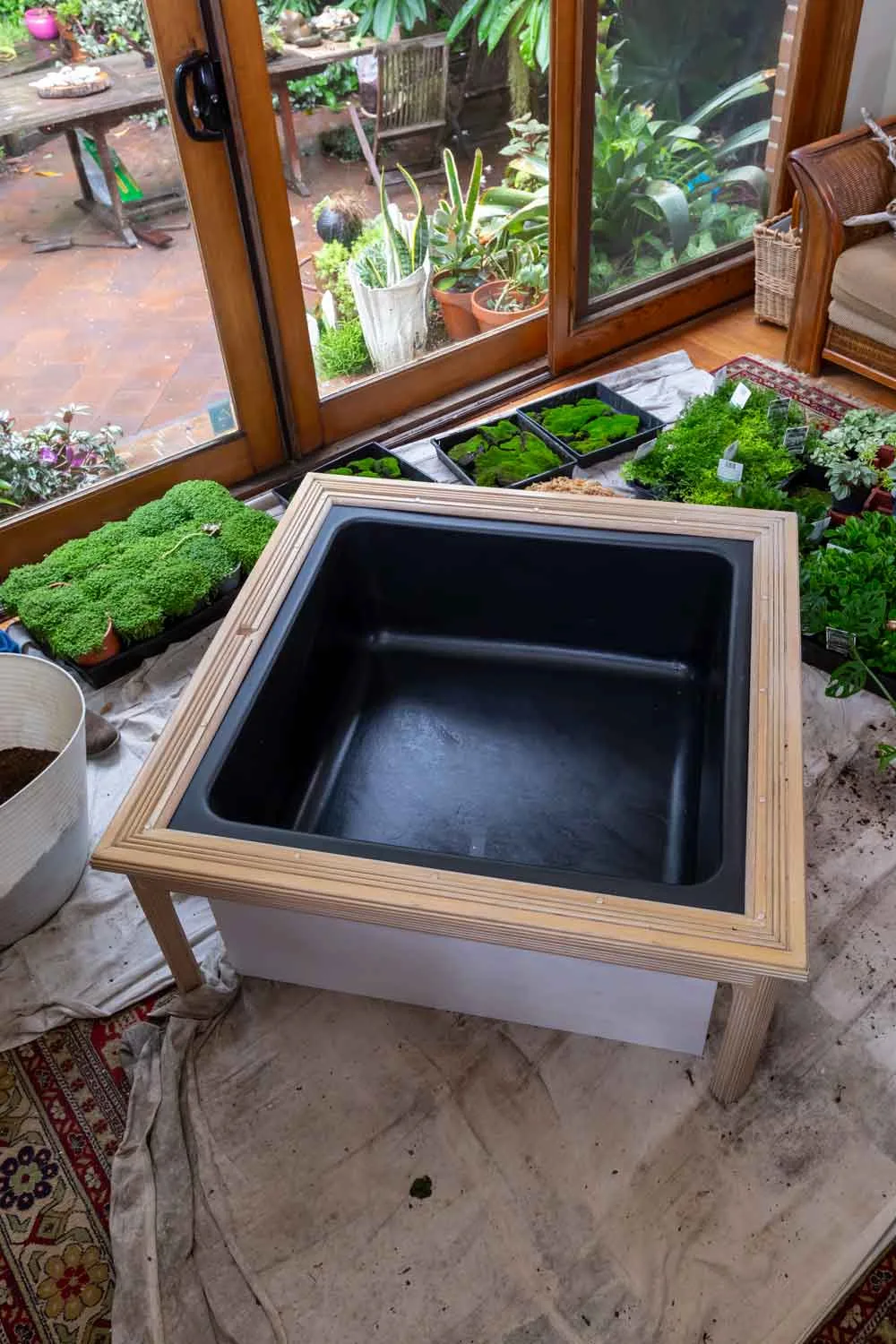 Coffee table with a pond shell inside