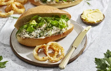 Deluxe chicken ciabatta with fried onion stack