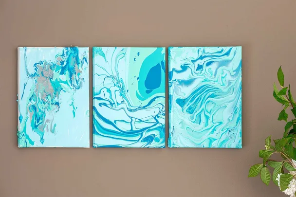 Pour painting triptych