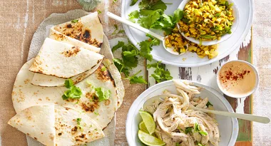 Barbecue chicken tortillas with grilled corn salsa