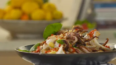 How to make skewered charred calamari