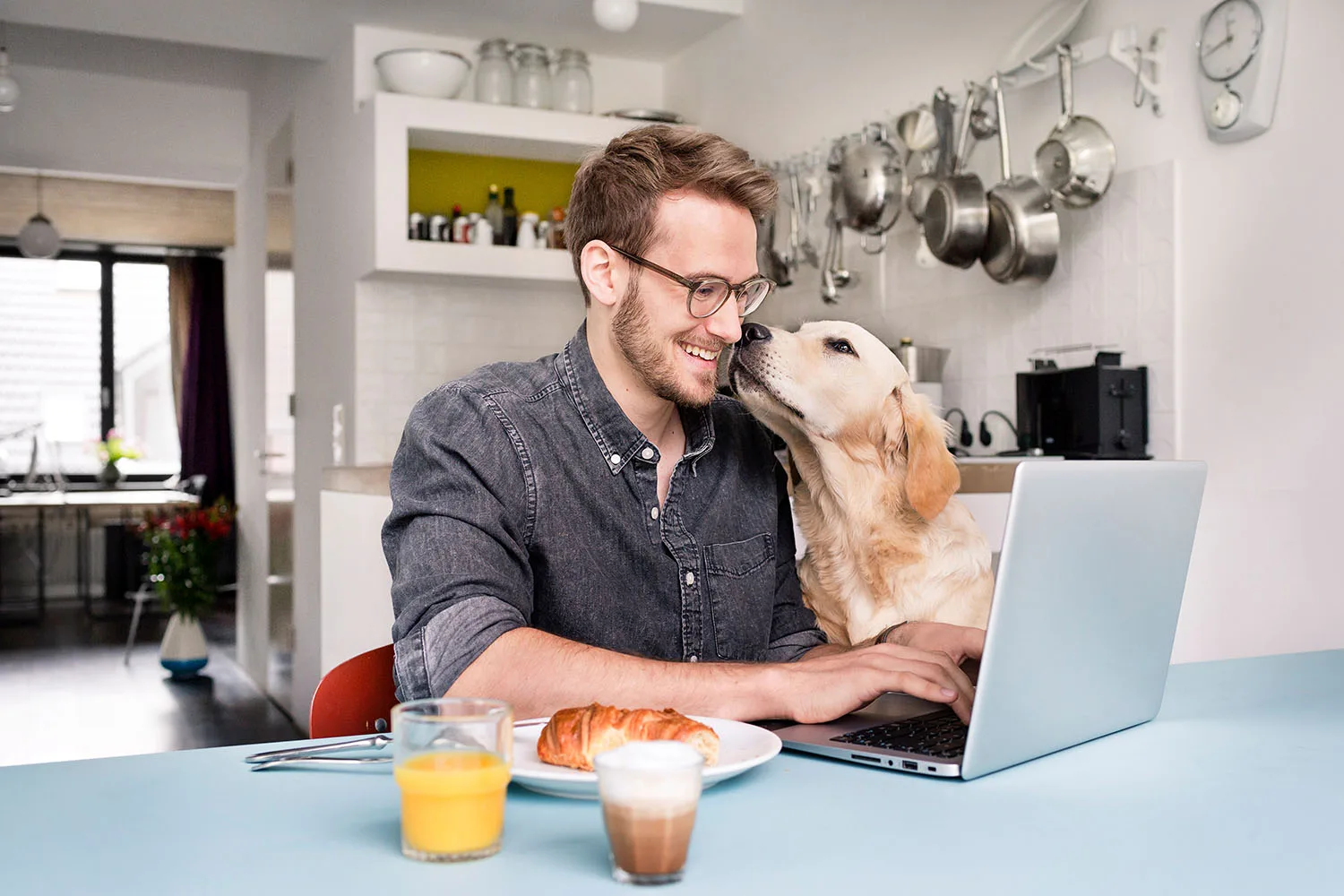 dog licking human face