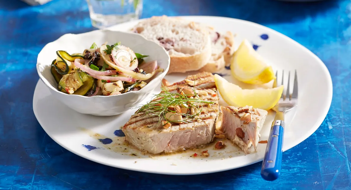 Grilled tuna zucchini fennel currant salad Recipe | Better Homes & Gardens Australia