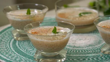Karen’s coconut milk sago puddings with mint, lime and nutmeg