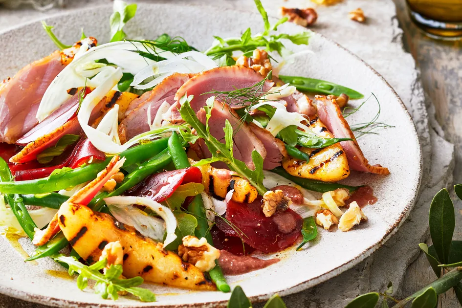Smoked duck, walnut and grilled pear salad Recipe - Better Homes &amp; Gardens Australia