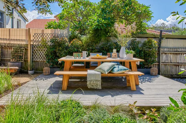 Backyard deck with table