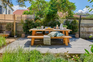 Backyard deck with table