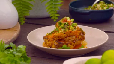 Mexican chicken with roast pumpkin