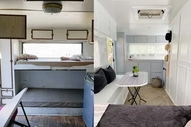 Before and after caravan renovation