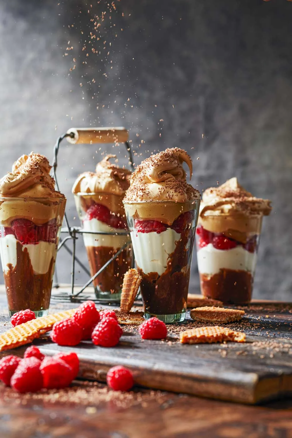 Mocha raspberry mousse cups