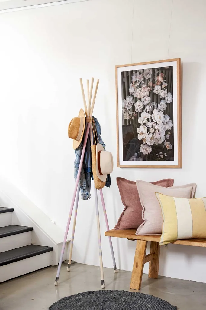 Timber pole coat rack