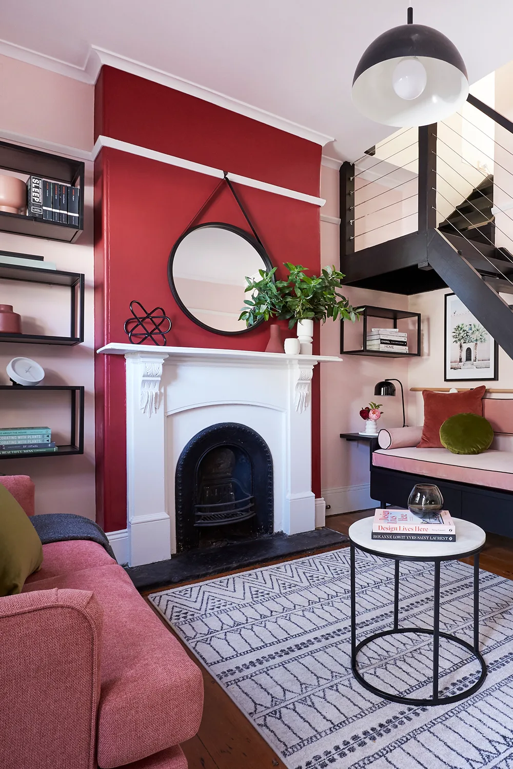 Fireplace with painted feature wall