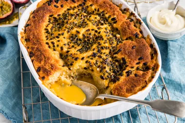 Passionfruit self-saucing pudding