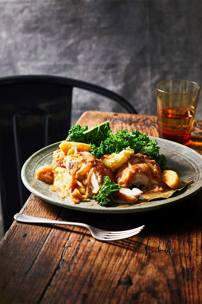 Chicken apple and cider skillet pot roast