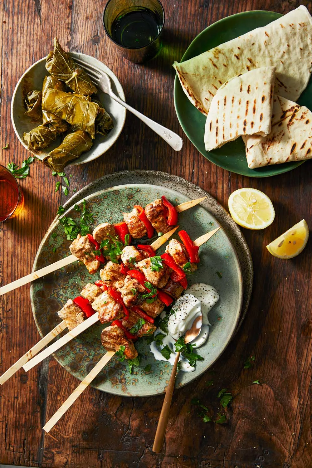 Greek-style pork kebabs