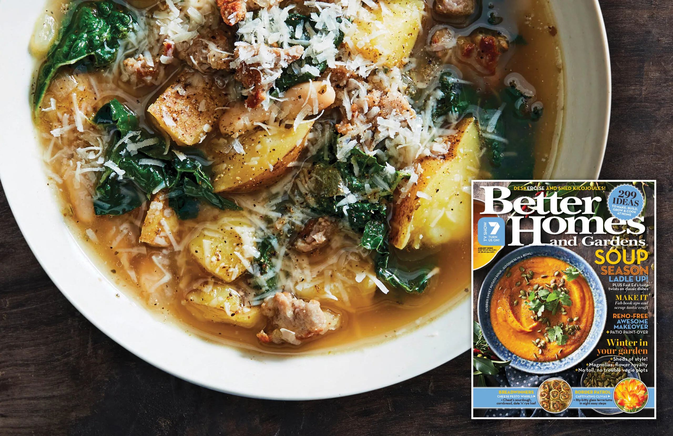 Sausage, potato, white bean and kale soup