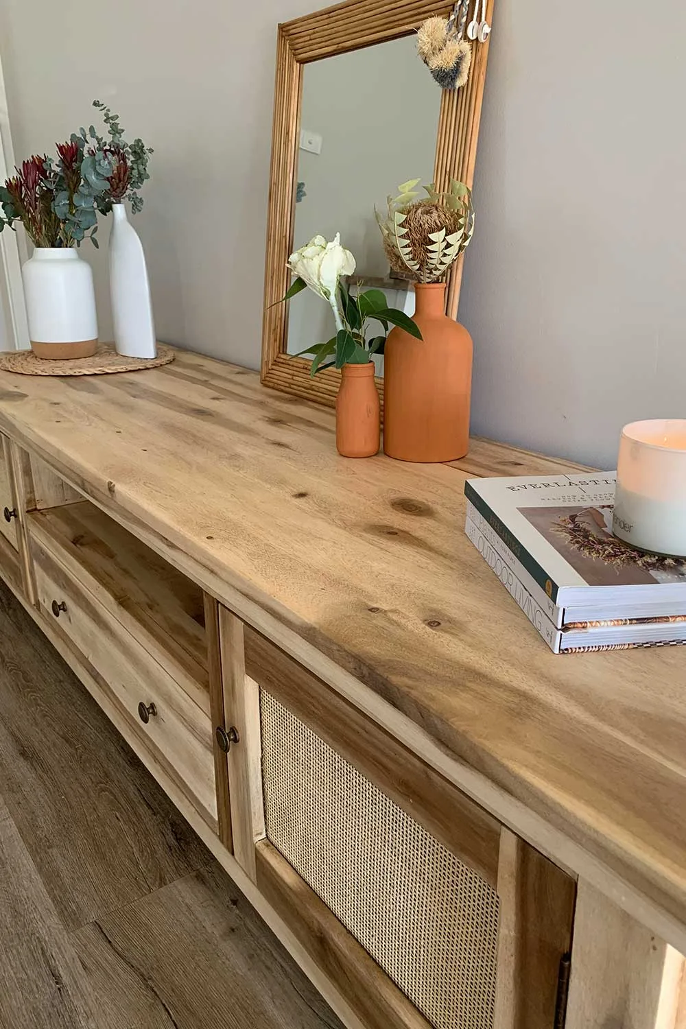 Upcycled rattan media unit