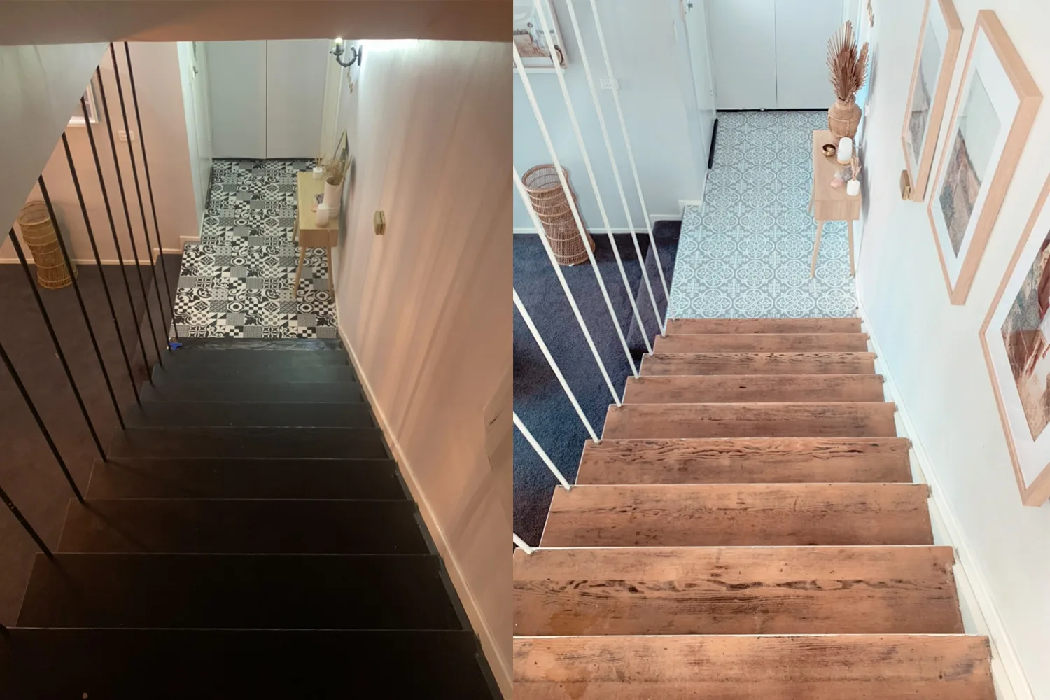 Before and after staircase renovation