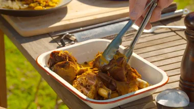 LAMB SHANKS WITH ALMONDS, CAPSICUMS & HOMEMADE NOODLES