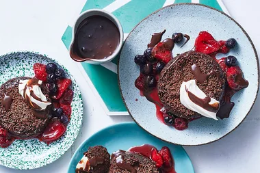 Steamed Milo pudding with caramel berries