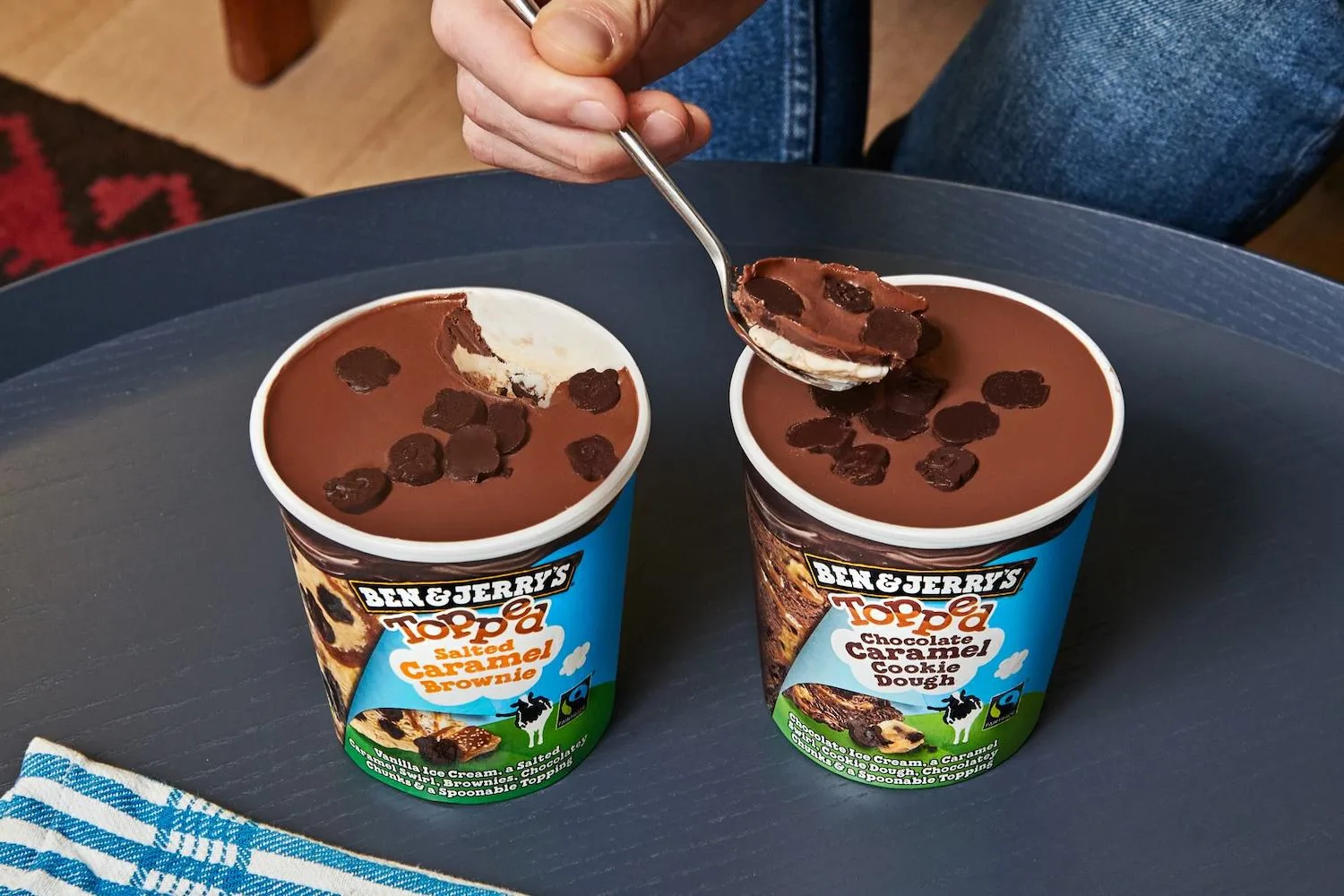 Open tubs of Ben and Jerry's