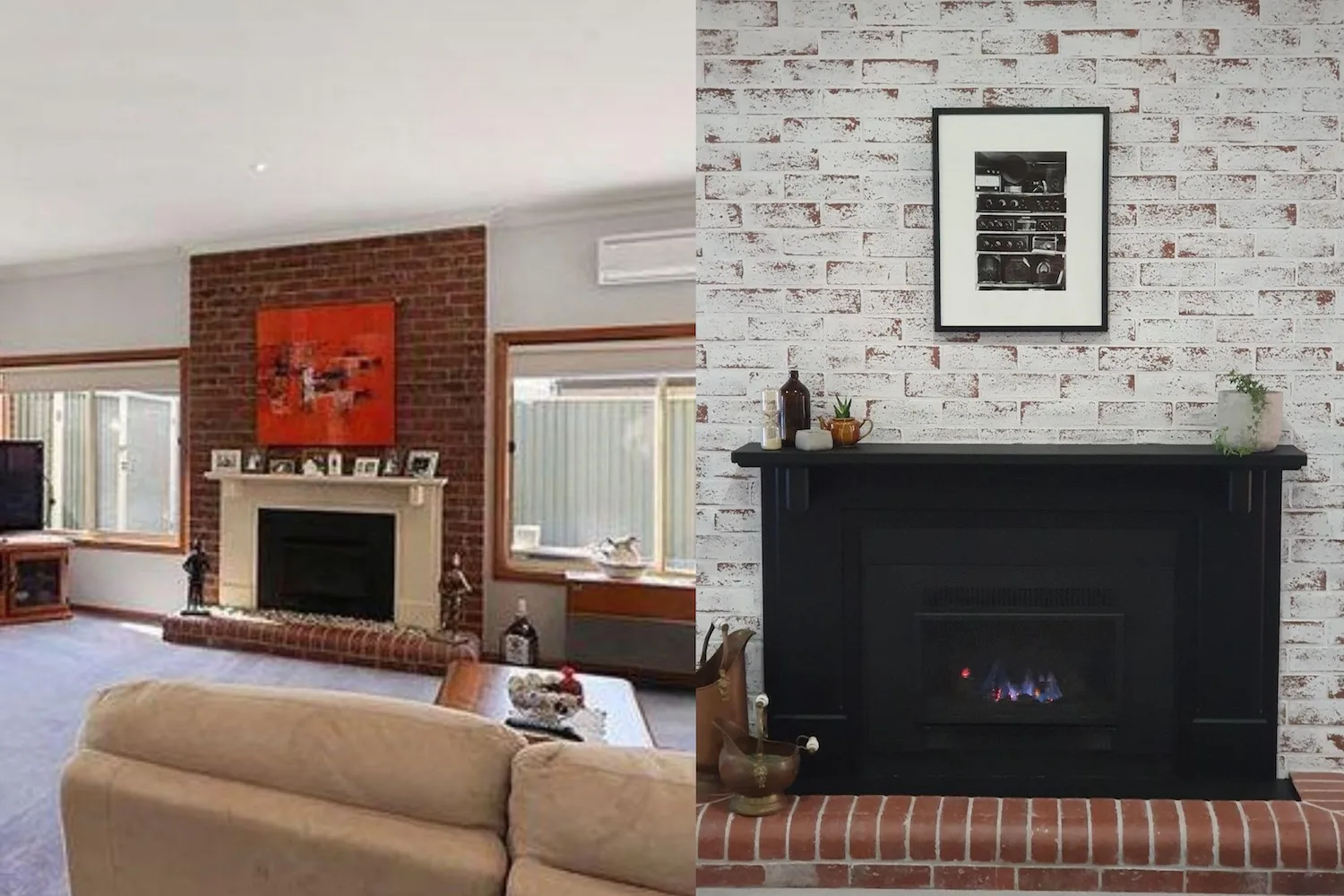 Before and after: A red brick fireplace gets a $250 modern makeover