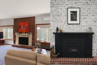 Before and after: A red brick fireplace gets a $250 modern makeover