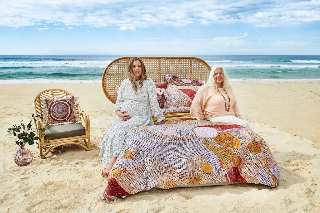 Homeware and bed on beach photoshoot