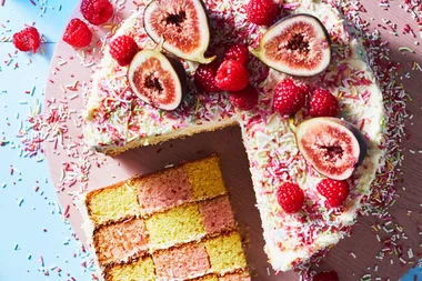 Pastel chequerboard celebration cake