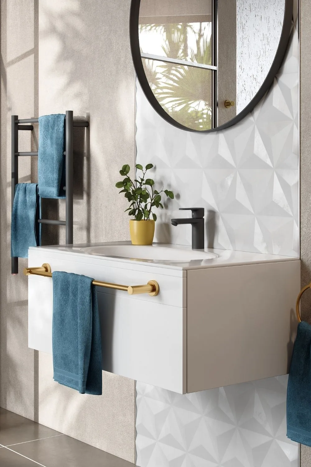 Sink with gold towel rack