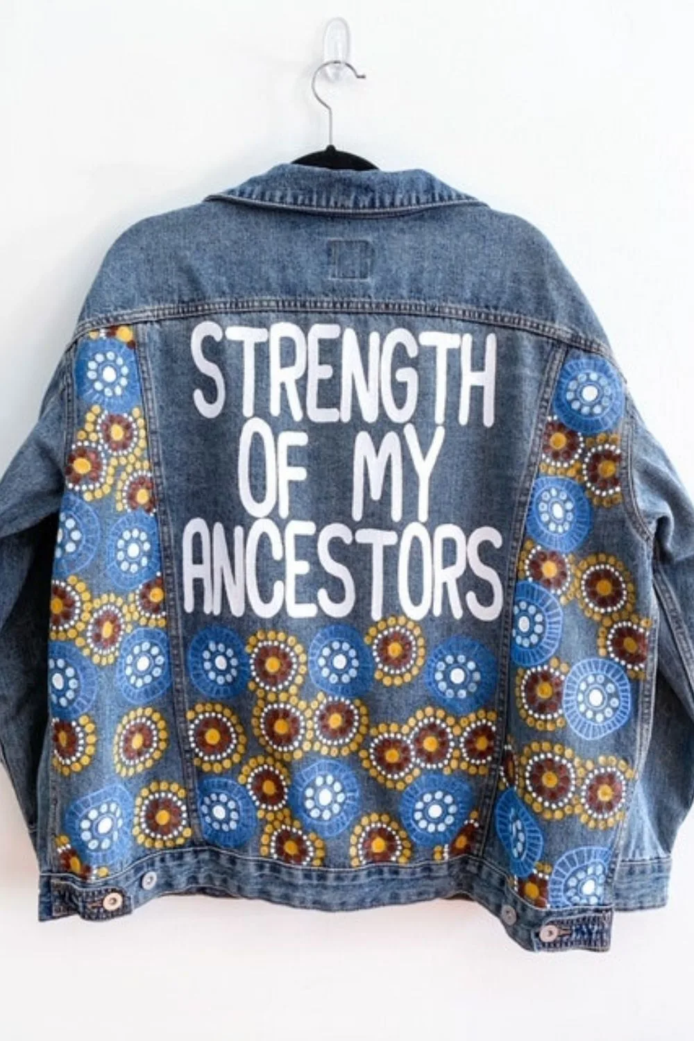 denim jacket that says strength of my ancestors