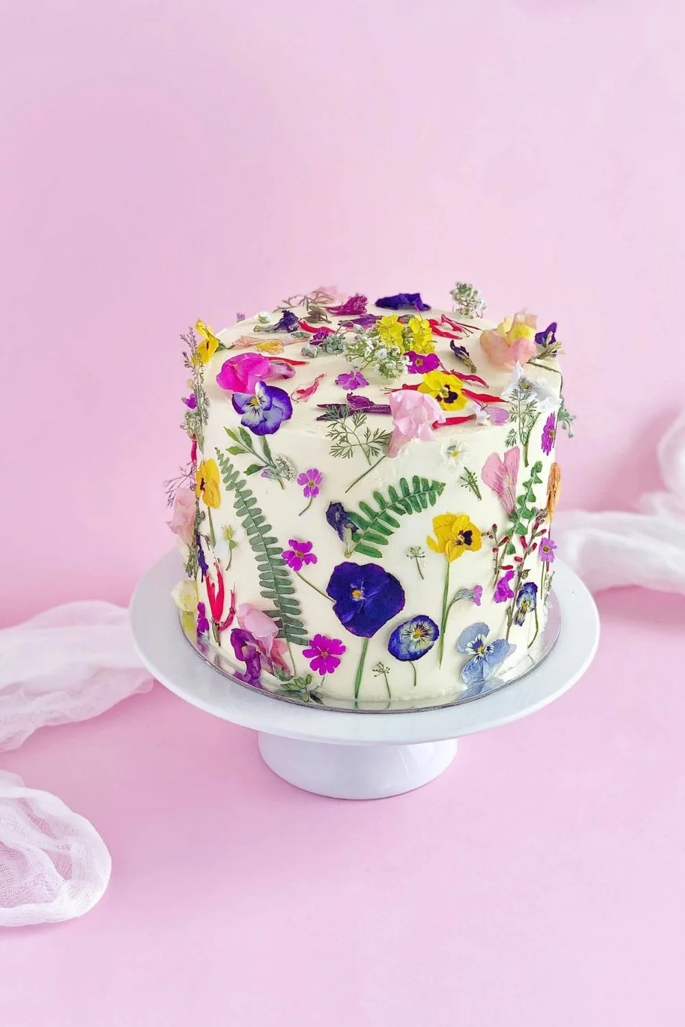 Woolworths cake decorated with edible flowers
