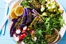 Charred vegetable salad with umami dressing